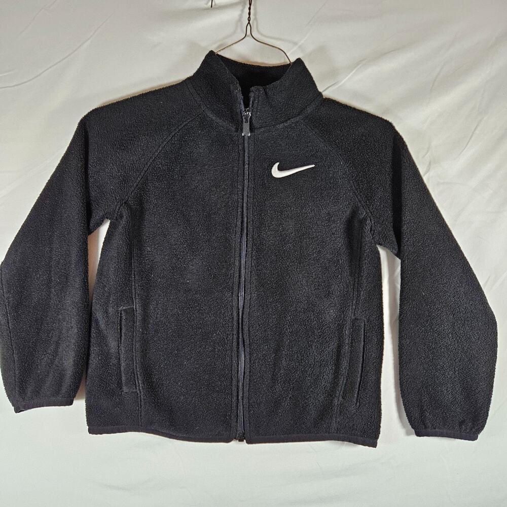 Nike Kids Black Full Zip Fleece Jacket Size 7 (6–7 Years) Swoosh Logo